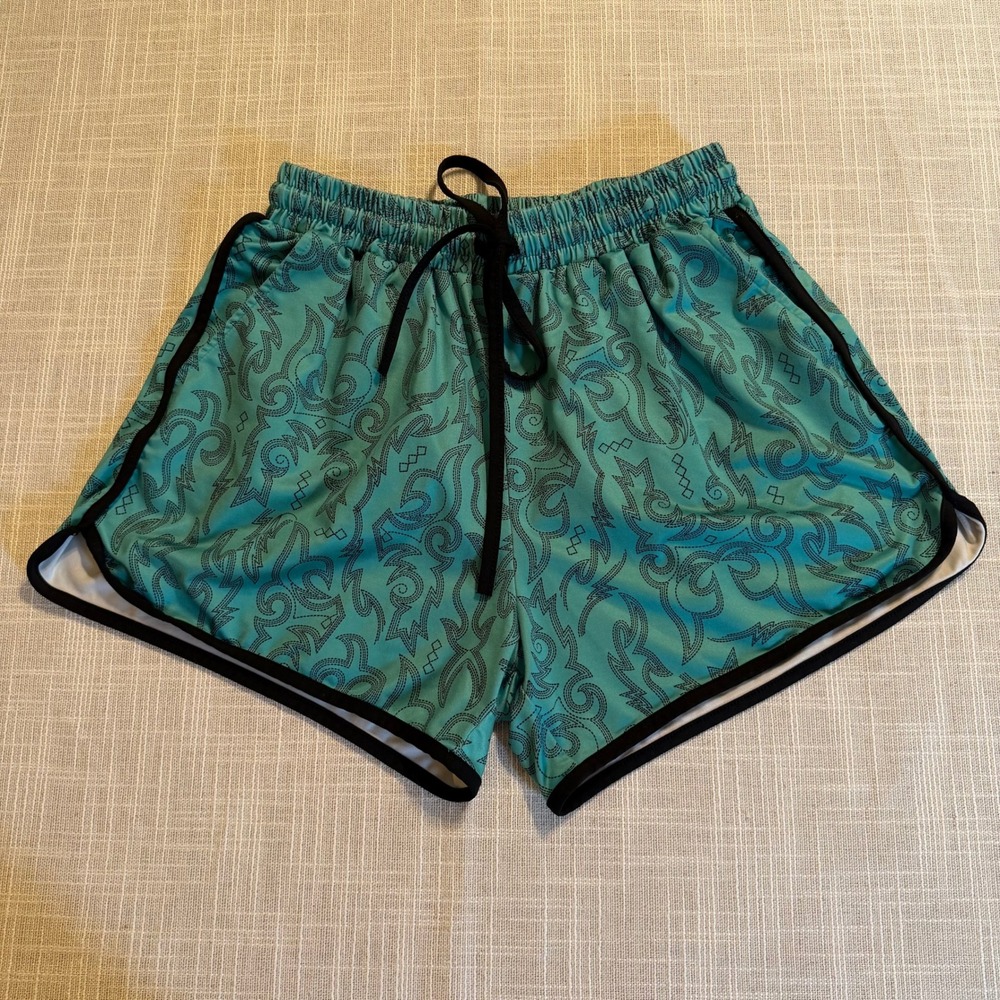 Sterling Kreek Turquoise Western Scroll Print Athletic Dolphin Shorts Small